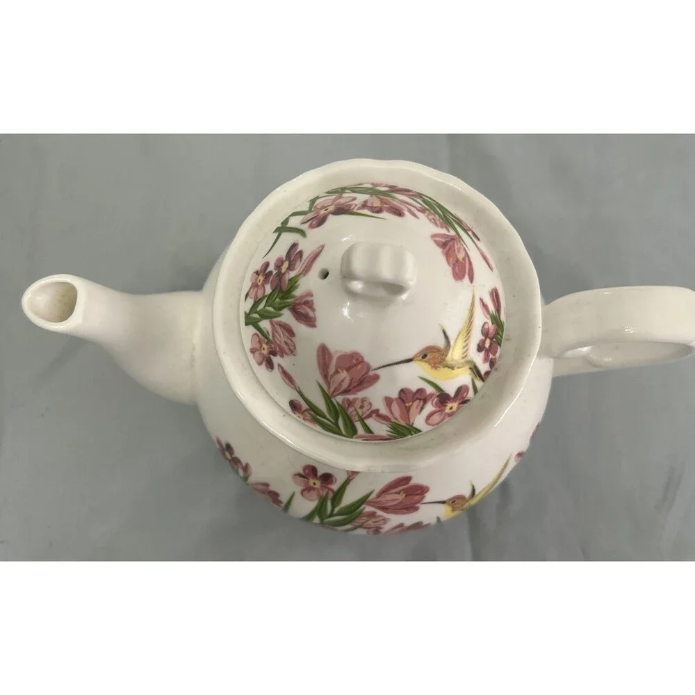 Vintage Floral Freesia Ceramic Hummingbird Teapot